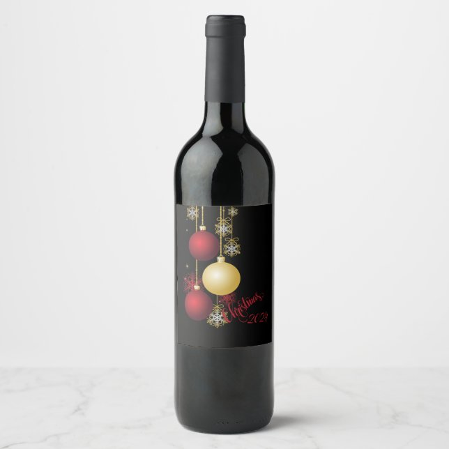 Schwarzes, Gold und Rotes Weihnachtsgebäck - Party Weinetikett (Vorderseite)