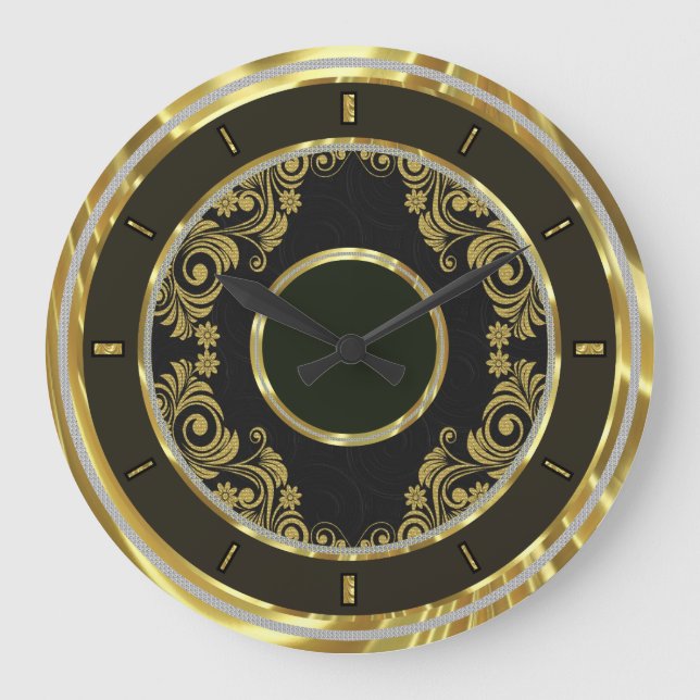 Schwarzes Gold und Wirbel-Elegante Wanduhr (Vorderseite)