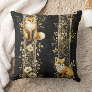 Schwarzes Gold viktorianisches Fuchs-Botanik-Muste Kissen