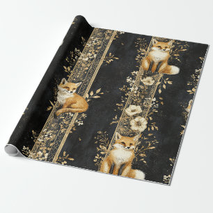 Schwarzes Gold viktorianisches Fuchs-Botanikmuster Geschenkpapier
