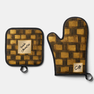 Schwarzes Gold Vintag Art Deco Populäre Kollektion Ofenhandschuh & Topflappen-Set
