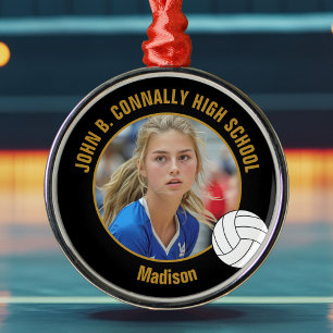 Schwarzes Gold Volleyballspieler Foto Weihnachten Ornament Aus Metall