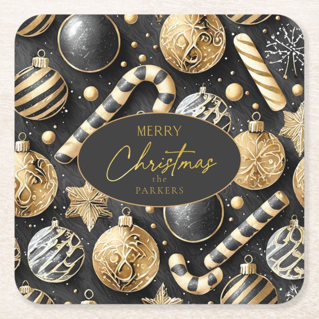 Schwarzes Gold Weihnachtsmuster#12 ID1009 Rechteckiger Pappuntersetzer (Vorderseite)