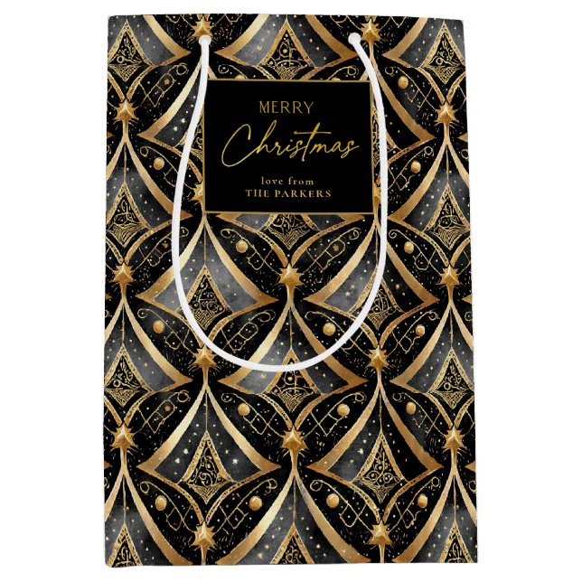 Schwarzes Gold Weihnachtsmuster#15 ID1009 Wrapping Mittlere Geschenktüte (Vorderseite)