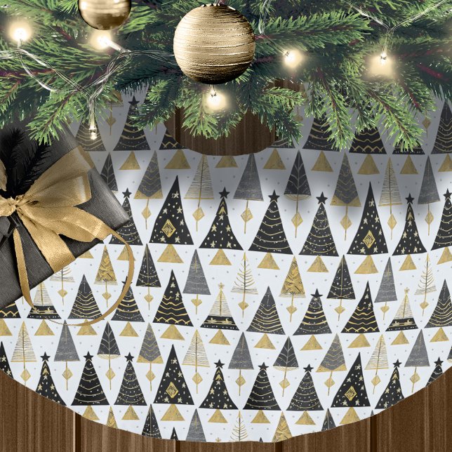 Schwarzes Gold Weihnachtsmuster#25 ID1009 Polyester Weihnachtsbaumdecke (Von Creator hochgeladen)