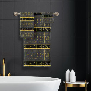 Schwarzes Gold Weihnachtsmuster#35b ID1009 Badhandtuch Set