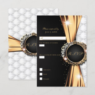 Schwarzes Gold & Weiß Elegante Luxus-Hochzeit RSVP Einladung