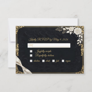 Schwarzes Gold Weiße Rose Luxus Elegant Formal RSVP Karte