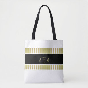 Schwarzes Gold Weißes Monogramm-Streifenmuster Tasche
