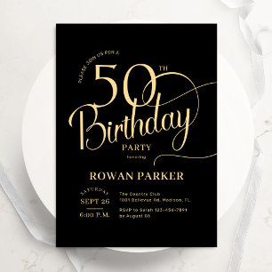 Schwarzes Gold zum 50. Geburtstag Elegantes Skript Einladung