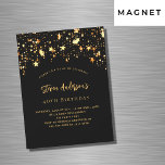 Schwarzes Gold zum Geburtstag - elegantes Party Magneteinladung<br><div class="desc">Eine elegante Einladung zum Geburtstag für Damen und Herren. Schwarzer Hintergrund,  mit goldenen Sternen verziert. Personalisieren Sie Ihren Namen und Ihre Party-Daten und fügen Sie diese hinzu.</div>