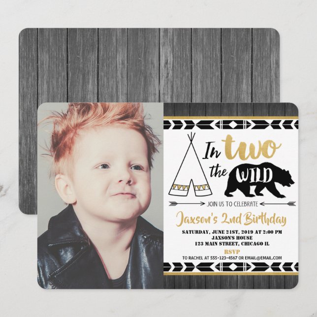 Schwarzes Gold zwei wilde Einladung zum 2. Geburts (Vorne/Hinten)