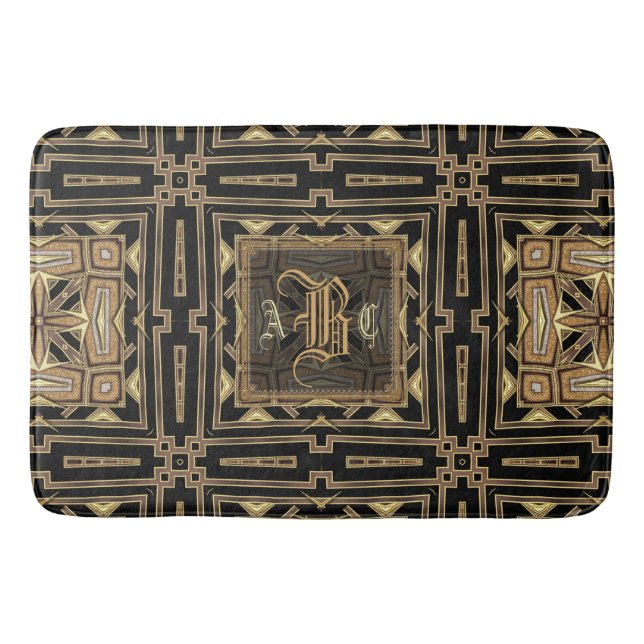 Schwarzes GoldArtDeco geometrische Badematte (Vorderseite)