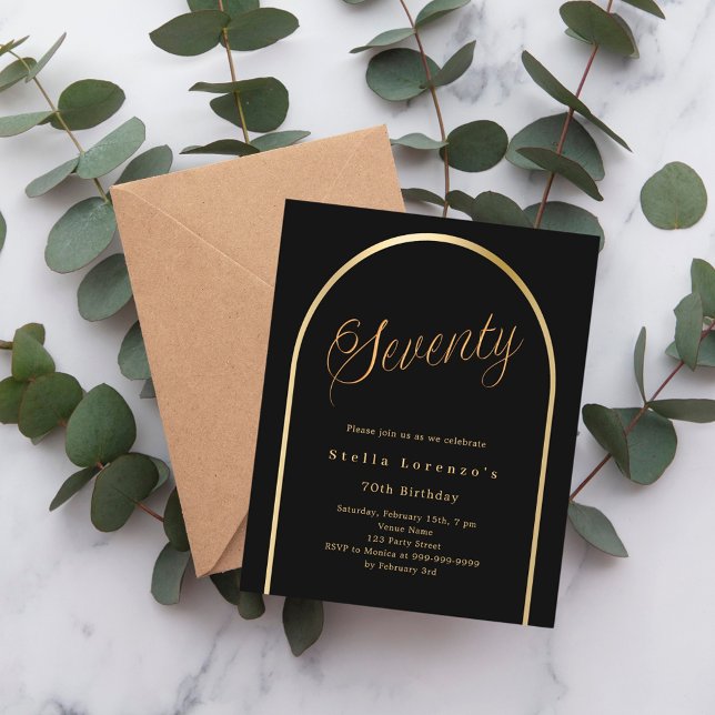 Schwarzes goldenes Bogen-Skript - Einladung zum 70 (Von Creator hochgeladen)