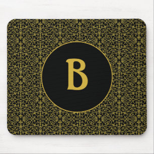 Schwarzes & goldenes Filigran-Monogramm Mousepad