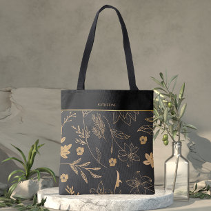 Schwarzes goldenes florales elegantes trendiges st tasche