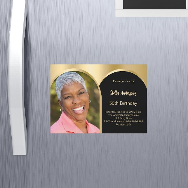 Schwarzes goldenes Foto Magneteinladung (Von Creator hochgeladen)