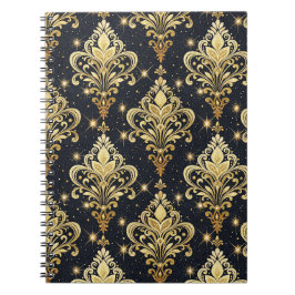Schwarzes & goldenes funkelndes königliches floral notizblock