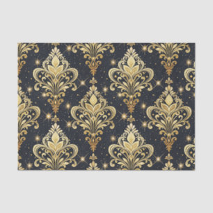 Schwarzes & Goldenes funkelndes königliches floral Seidenpapier