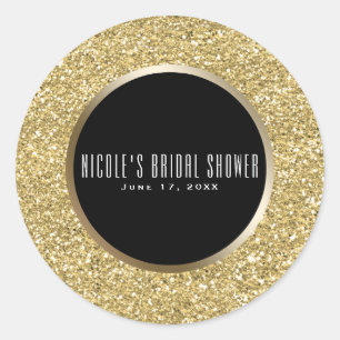 Schwarzes & goldenes Glitter Glam elegantes Hochze Runder Aufkleber