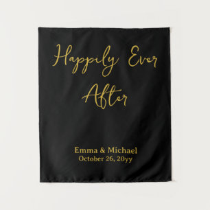 Schwarzes & goldenes Hochzeitsbanner personalisier Wandteppich