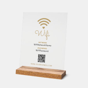 Schwarzes & goldenes modernes Herz-Geschäfts-WLAN- Acrylschild