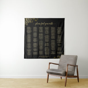 Schwarzes & Goldenes Namensalphabetisches Sitzordn Wandteppich