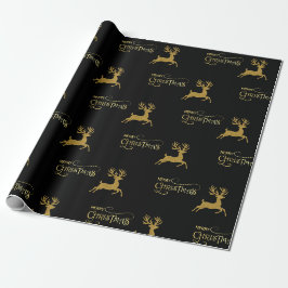 Schwarzes & Goldenes Rentier-Weihnachtspapier Geschenkpapier