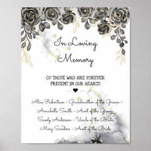 Schwarzes & goldenes Rosen-Hochzeitsschild "In lie Poster