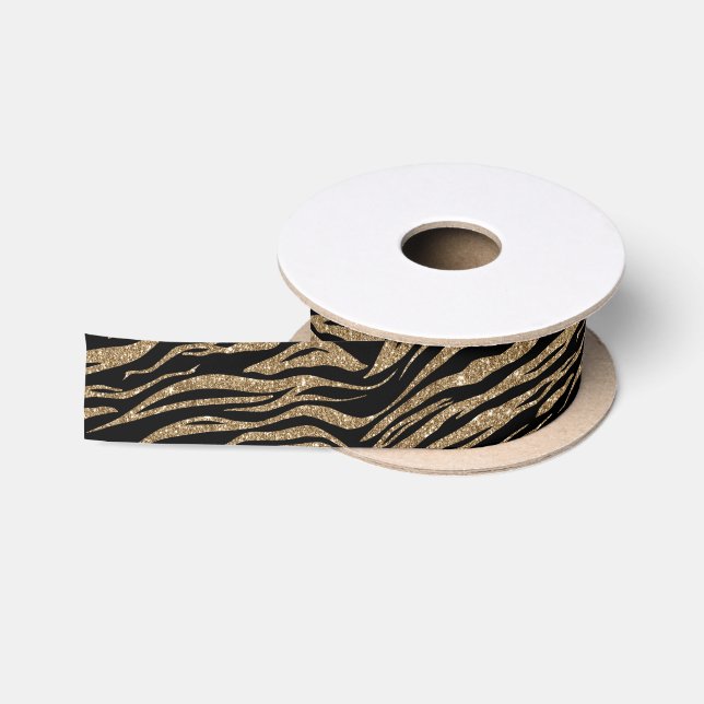 Schwarzes goldenes Tigermuster Satinband (Spule)