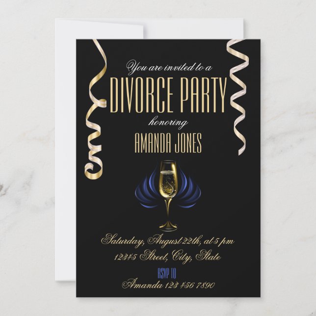 Schwarzes goldfarbenes Champagner-Party Einladung (Vorderseite)