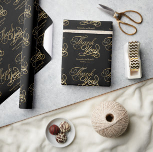 Schwarzes & Goldfolien Dankeschön Kalligrafie Hoch Geschenkpapier