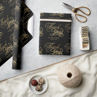 Schwarzes & Goldfolien Dankeschön Kalligrafie Hoch Geschenkpapier
