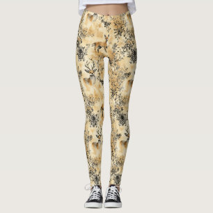 Schwarzes Goldfuchs Botanisches viktorianisches Mu Leggings