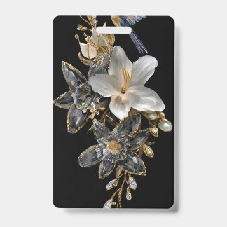 Schwarzes Goldkristall-Blumen-Namensschild | Ausweis