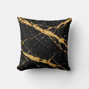Schwarzes Goldmarmor Luxe-Muster Kissen