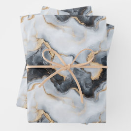 Schwarzes Goldmarmor-Wrap-Papier-Set aus 3 Blätter