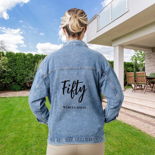Schwarzes Goldnamensskript 50. Geburtstag Jeansjacke (Von Creator hochgeladen)