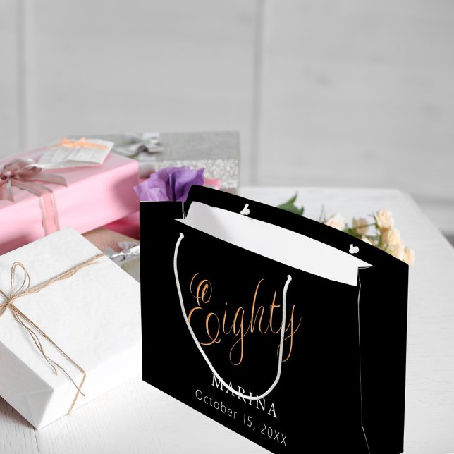 Schwarzes Goldnamensskript 80. Geburtstag Große Geschenktüte (Von Creator hochgeladen)