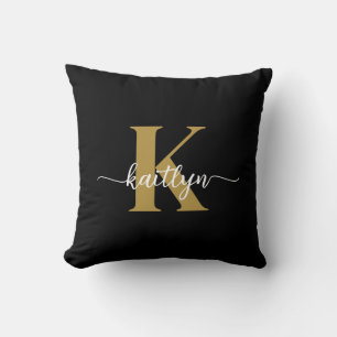 Schwarzes Goldschrift-Monogramm Kissen
