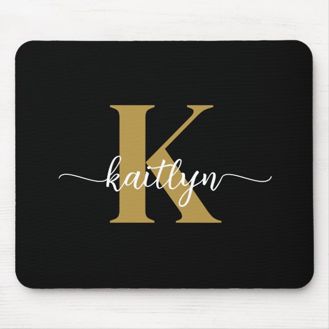 Schwarzes Goldschrift-Monogramm Mousepad (Vorne)
