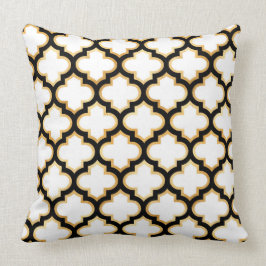 Schwarzes Goldweißes Quatrefoil Gitter-Kissen Kissen