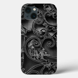 Schwarzes gothisches Muster personalisiertes Monog iPhone Hülle
