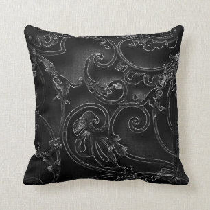 Schwarzes gotisches barockes Strudelmuster Kissen
