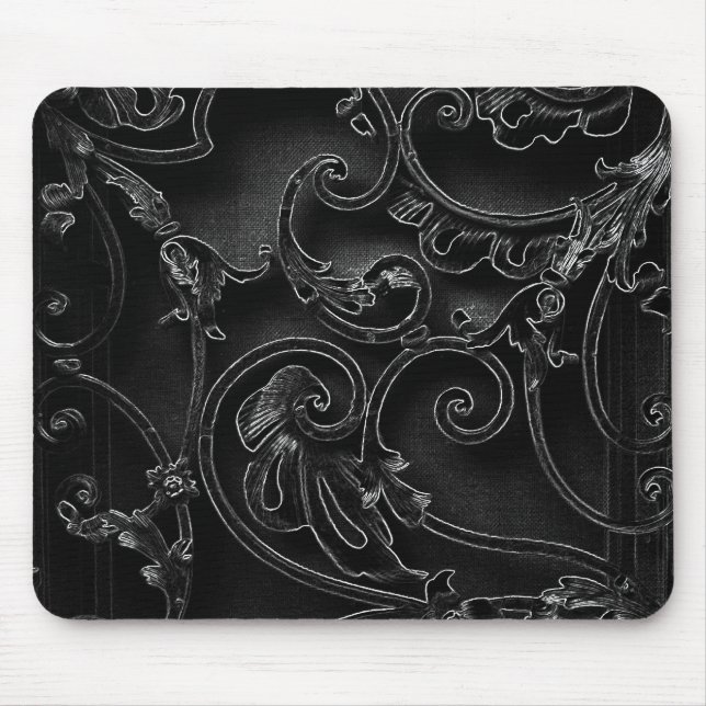 Schwarzes gotisches barockes Strudelmuster Mousepad (Vorne)