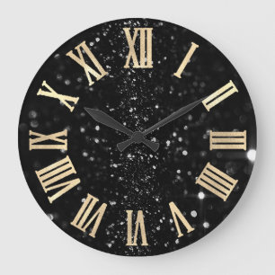 Schwarzes GraphitGlitzer-GoldChampaig römische Große Wanduhr