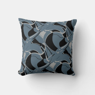 Schwarzes Grau auf schiefer blauer Swirling Art Ci Kissen