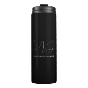 Schwarzes Grau Monogramm Name Modern Minimalistisc Thermosbecher