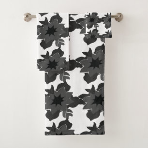 Schwarzes Graues Dekoratives Chic abstraktes Blume Badhandtuch Set