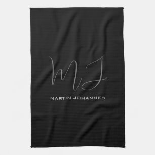 Schwarzes Graues Monogramm Moderner Minimalistisch Geschirrtuch